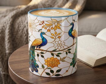 Peacock Floral Stained-glass Art Inspired Mug | Accent Coffee Mug