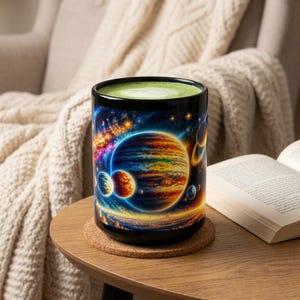 Sonnensystem-Tasse, farbenfrohe Planetenszene, Galaxien-Weltraumkunst, Geschenk für Astronomie-Liebhaber, himmlisches Design