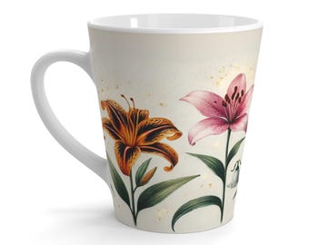 Floral Lily Latte Mug - 12oz Ceramic Coffee Cup