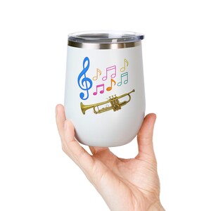 Vaso de vino con trompeta y notas musicales: acero inoxidable, regalo para músicos