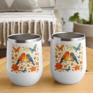 Charming Birds, Floral & Butterflies Wine Tumbler - Perfect for Picnics, Gifts, Summer Gatherings, Outdoor Events, and Wine Lovers