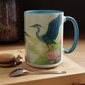 Elegant Heron Accent Coffee Mug, Nature Lover Gift, Bird Themed Mug, Scenic Home Decor, Mother&#39;s Day, Birthday, Tea Lovers