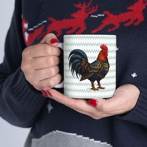 Whimsical Rooster Ceramic Coffee Mug: Farmhouse Kitchen Decor