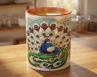 Peacock Stained-glass Inspired Illustration Mug | Accent Coffee Mug 11oz 15oz