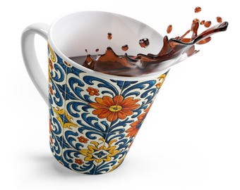Floral Latte Mug, Ceramic Coffee Cup, Kitchen Drinkware, 12oz