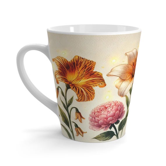 Vintage Floral Latte Mug - 12oz Coffee & Tea Cup