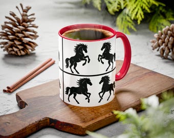 Zwarte mustang paardenontwerp kleurrijke mokken - uniek cadeau voor paardenliefhebbers, perfect voor verjaardagen, huisdecoratie, koffie en thee