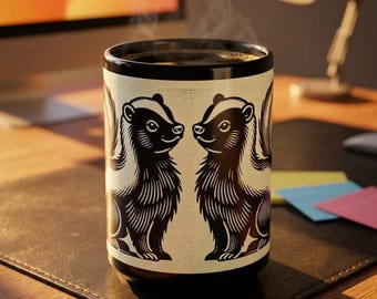 Retro Mug, Vintage Coffee Cup, Cute Skunk Illustration, Wildlife Animal Lover, Monochrome Tea Mug, Unique Gift for Nature Enthusiast