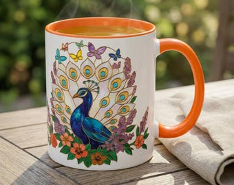Blue Peacock Floral Design Mug | Accent Coffee Mug