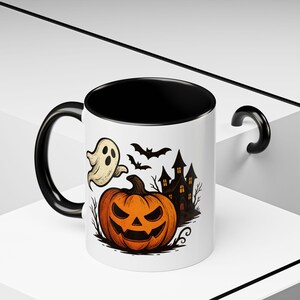 Halloween Coffee Mug: Spooky Pumpkin, Ghost, Haunted House Design