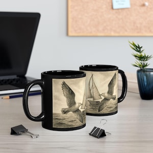 Nautical Sailboat Coffee Mug: Black Ceramic Ocean Tea Cup
