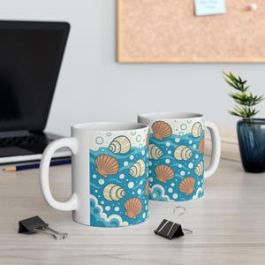 Coastal Seashell Ceramic Mug, Perfect for Beach Lovers, Ocean Theme Gift, Coffee Cup for Summer, Shell Decor for Home