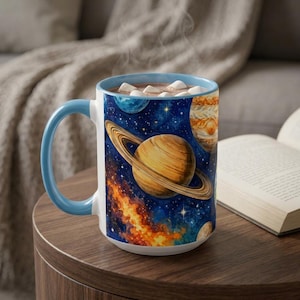 Kaffeetasse „Kosmischer Planet“, Geschenk für Weltraum- und Astronomiebegeisterte, Keramiktasse mit Sternennacht-Motiv