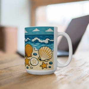 Shells Vibes Ceramic Mug, Beach Shells Design, Summer Gift, Sea Lover&#39;s Coffee Cup, Coastal Decor, 11oz, 15oz