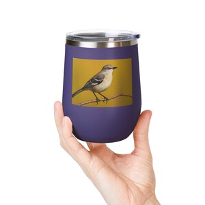 Wine Tumbler, Mockingbird Design, Gift for Bird Lovers, Nature Inspired Cup, 12oz Stainless Steel, Animal Art Mug, Wildlife Theme Tumbler