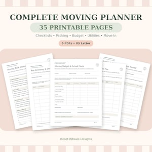 Complete Moving Planner & Checklist | Printable Moving Binder, Packing List, Moving Budget, Utilities, Address Change, Relocation, Move-In