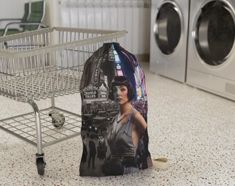 Vintage Flapper in Times Square Laundry Bag | Retro City Night Scene