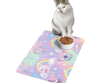 Pastel Rainbow Unicorns Peace Signs Pet Mat | 12x18