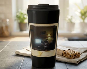 Taza de viaje/vaso de acero inoxidable con foto Polaroid estilo años 90 para sala de estar