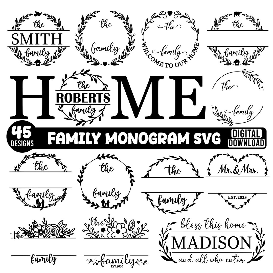 Family Monogram SVG Bundle | 45 Designs|split Letter Monogram Wreath ...