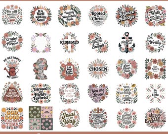 Paquete PNG de flores bohemias cristianas con citas bíblicas (descarga digital)