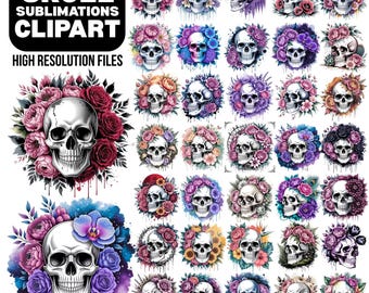 Floral Skull Clipart | Boho Gothic PNG Bundle (Digital Download)