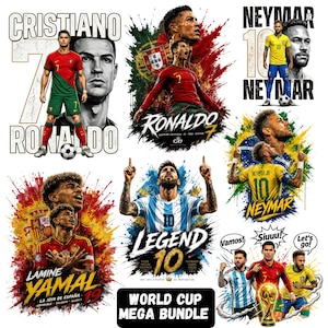 Bundle MÉGA Coupe du monde, conception de chemise, Messi png, Neymar jr, conception de la coupe du monde, CR7 PNG, chemise graphique Streetwear demi-teinte