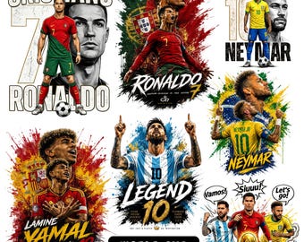 Paquete MEGA de la Copa del Mundo, diseño de camiseta, Messi png, Neymar j, diseño de la Copa del Mundo, CR7 PNG, gráficos de camisetas, streetwear, semitonos