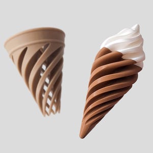 3D Printed Spiral Ice Cream Cone: Black & White Desk Decor