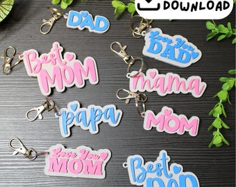 Conjunto de 8 chaveiros para mãe e pai, presente para mamãe e papai, pingente para o Dia das Mães e dos Pais