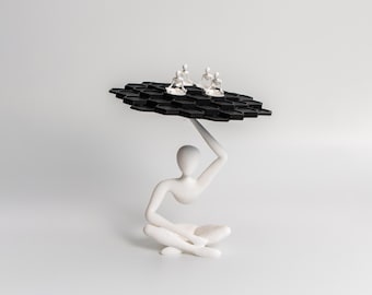 3D Printed Balance Game – Minimalist Black and White Tabletop Toy – Precision Stacking Game for Adults & Kids – PLA Strategy Game Gift