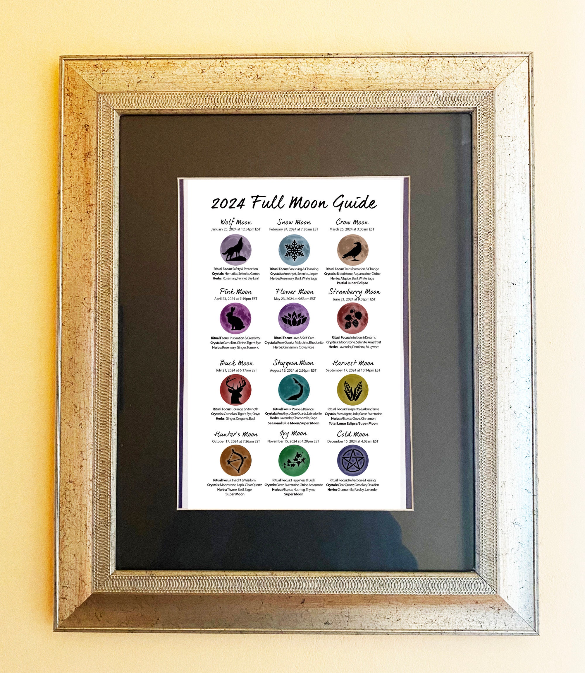 2024 Full Moon Guide Calendar of 12 Full Moons, Intentions, Crystals