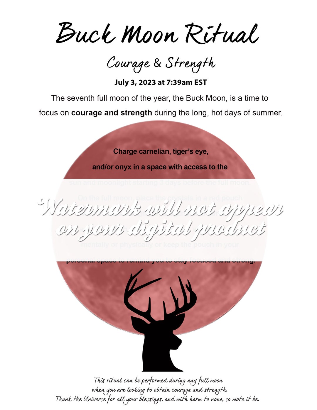 2023 Full Moon buck Moon Ritual Instructions for Courage & Etsy