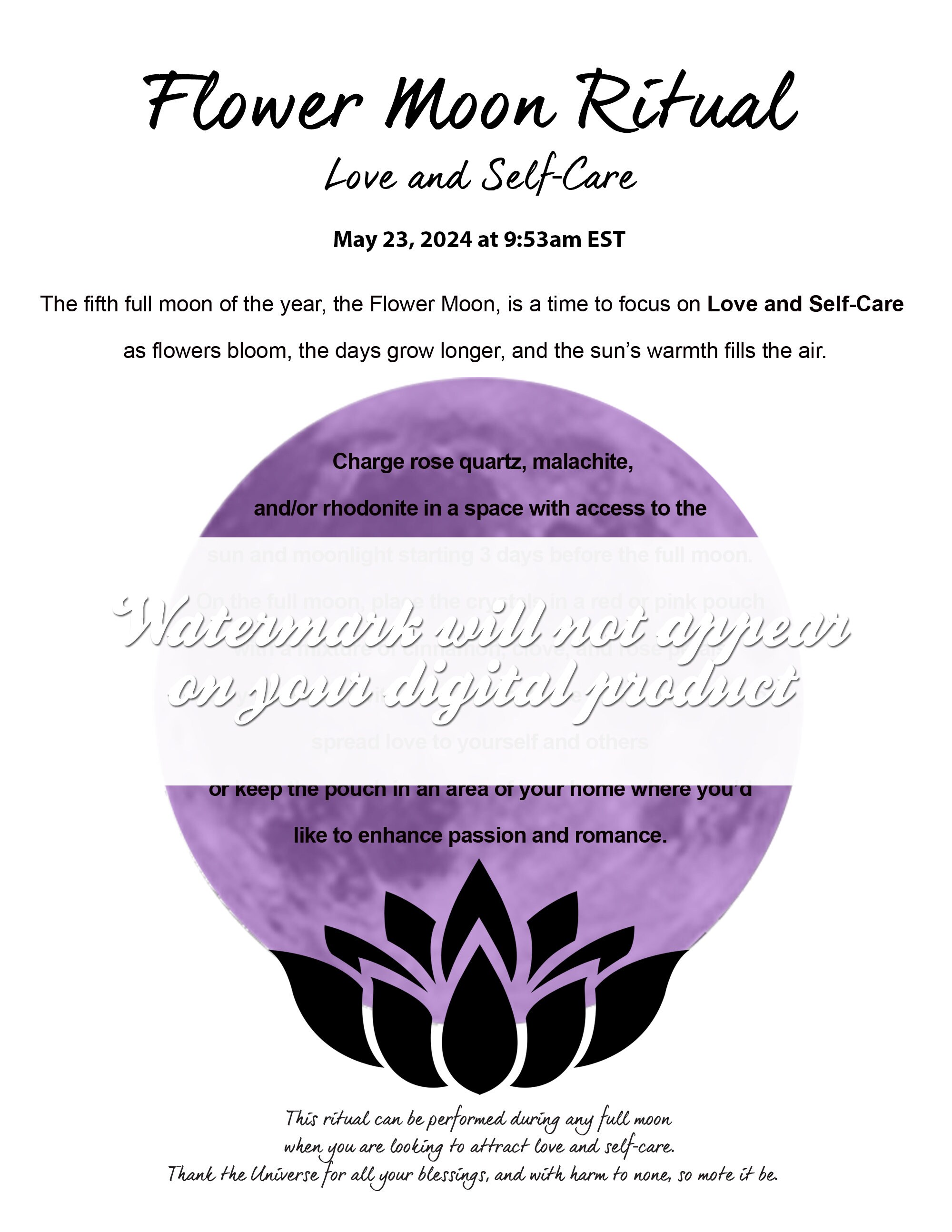 2024 Full Moon flower Moon Ritual Instructions for Love & Selfcare Etsy