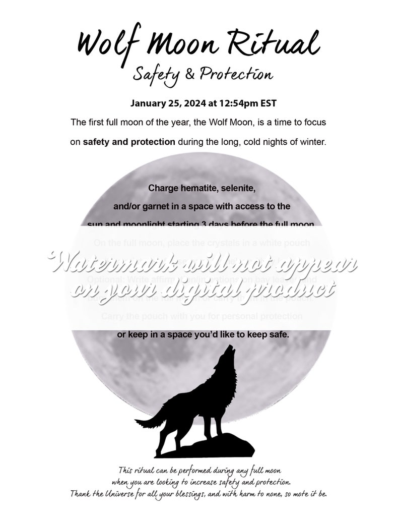 2024 Full Moon wolf Moon Ritual Instructions for Safety & Protection Etsy