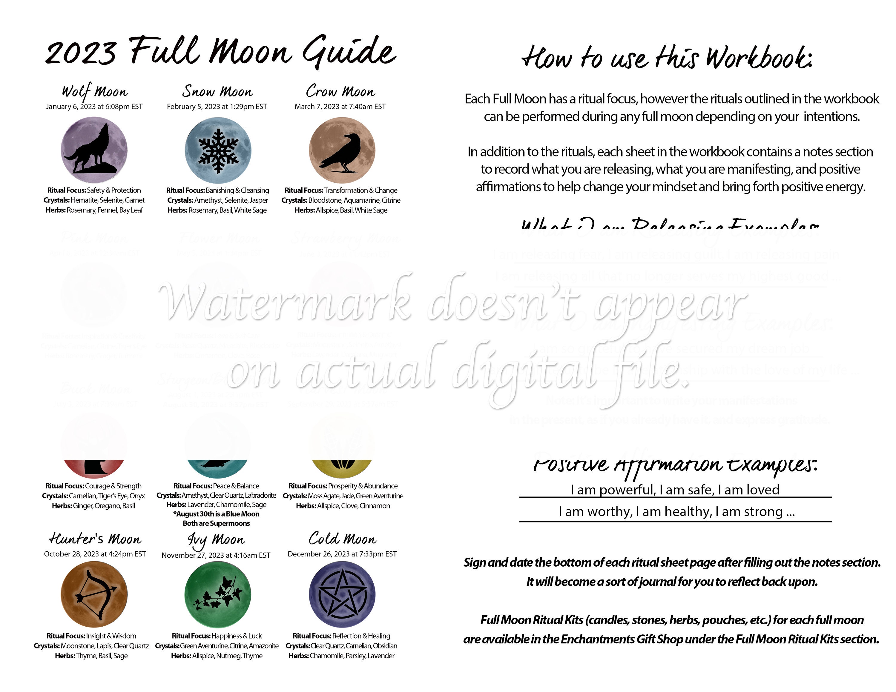 2023 Full Moon Guide/lunar Calendar and Spell/ritual Workbook - Etsy