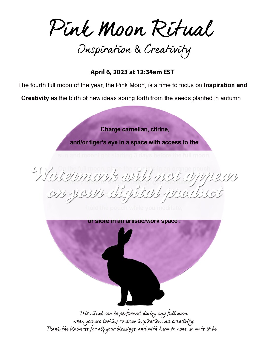 2023 Full Moon pink Moon Ritual Instructions for Inspiration Etsy