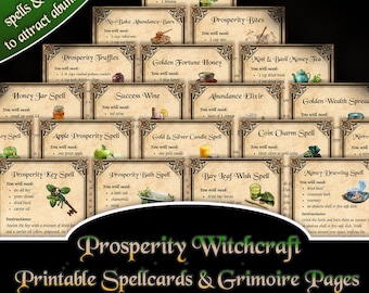 Prosperity Spell Cards: Abundance Witchcraft Grimoire (Printable Download)