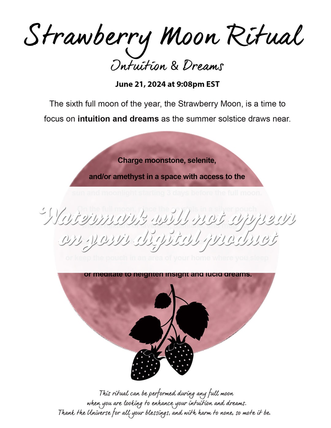 2024 Full Moon strawberry Moon Ritual Instructions for Etsy