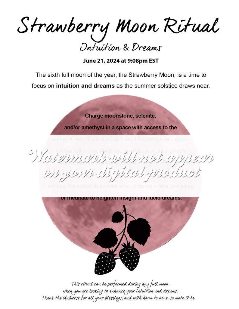 2025 Full Moon strawberry Moon Ritual Instructions for Etsy