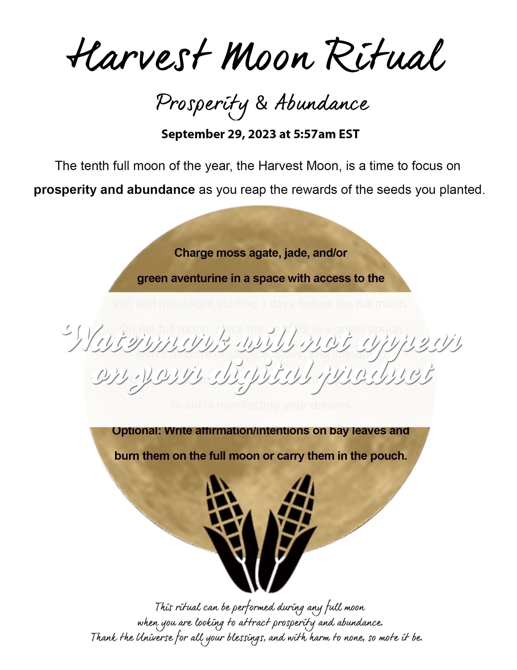 2023 Full Moon harvest Moon Ritual Instructions for Etsy