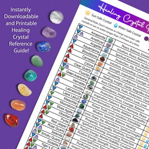 Printable Healing Crystal Reference Guide and Intention Chart, Gemstone Reference Sheet, Crystal Info Sheet - Instant Download!