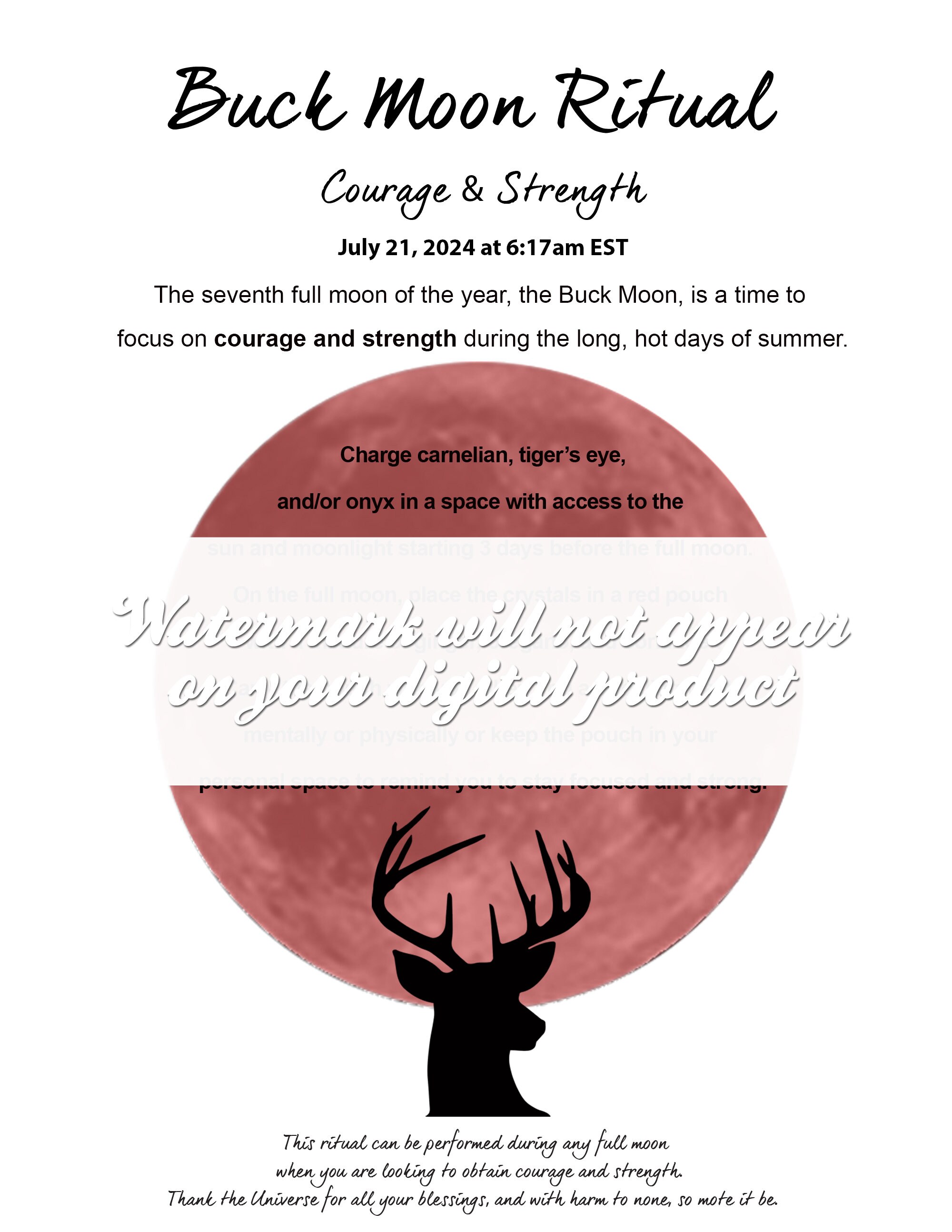 2024 Full Moon buck Moon Ritual Instructions for Courage & Strength Etsy