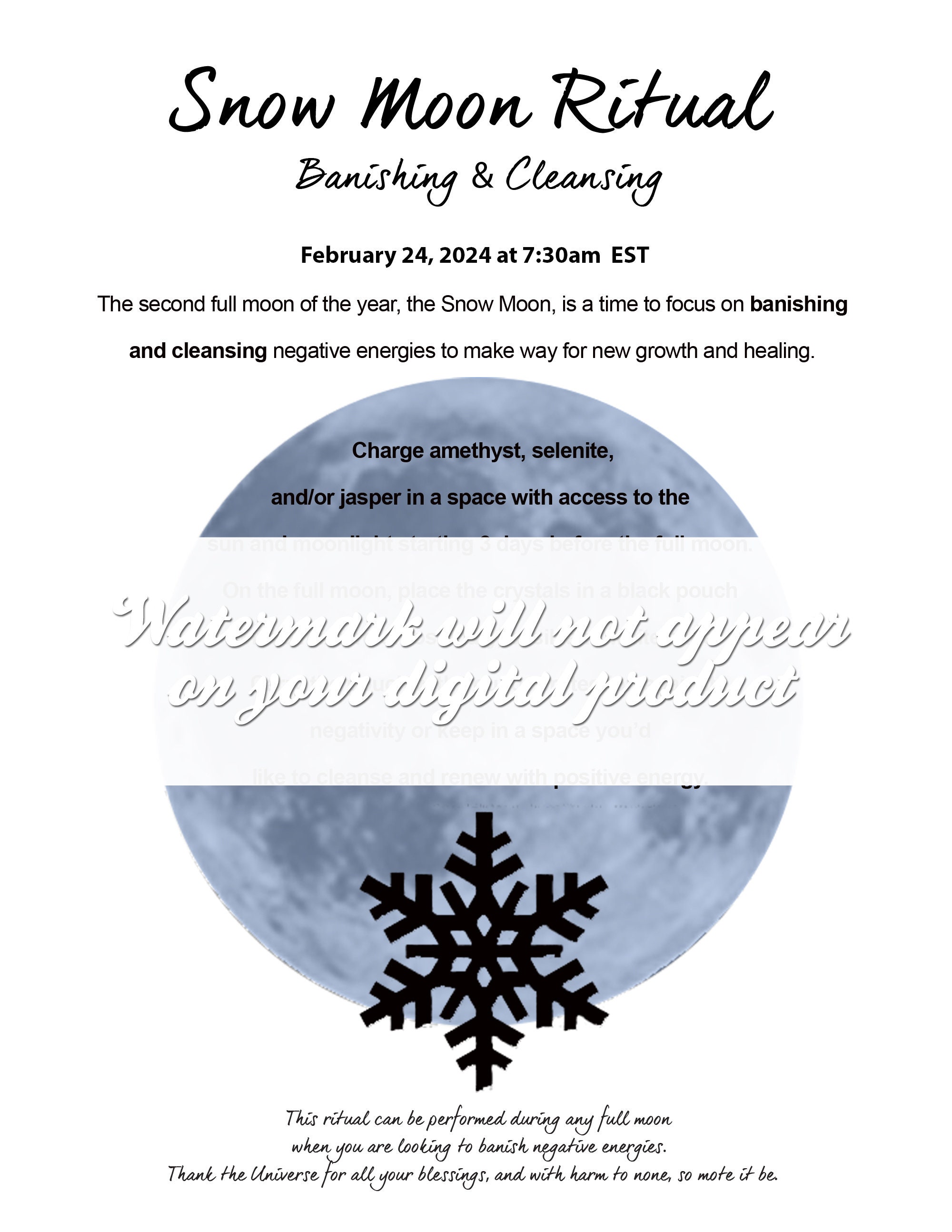 2024 Full Moon snow Moon Ritual Instructions for Banishing & Cleansing