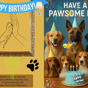 Digital Dog Birthday Card - Festive Printable with Malinois and Friends