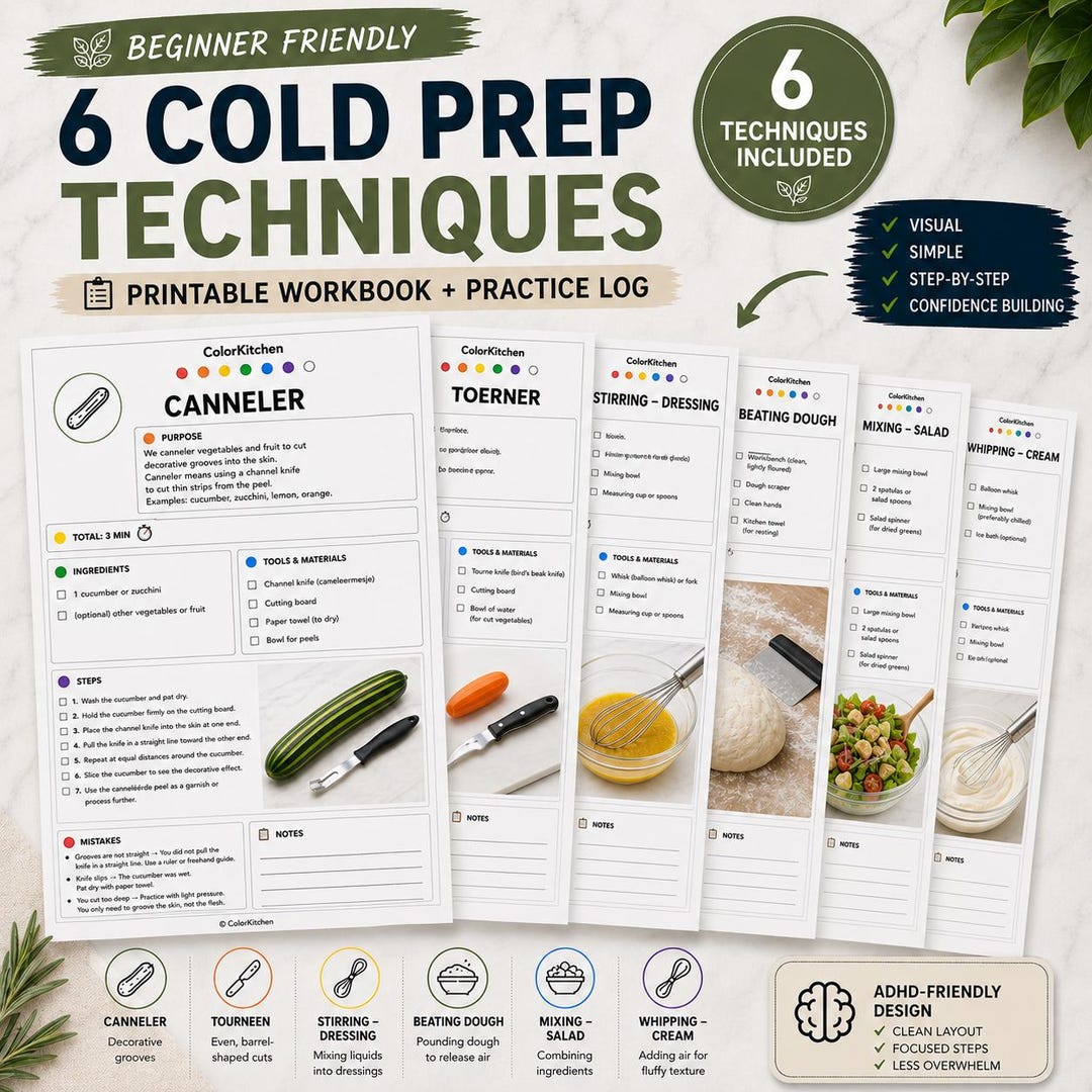 Cold Prep Basics: 6 Printable Cooking Worksheets for Beginner Cooks ...