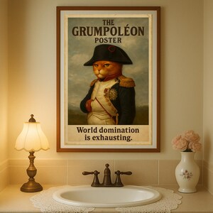 Grumpy Napoléon Cat Poster – Funny bar cart Wall Art for Cat Lovers | Grumpy Orange Tabby Printable | Vintage-Style Digital Download