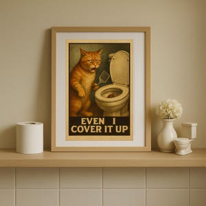 Sztuka w łazience w stylu retro, inspirująca modna sztuka ścienna, plakat z kotem, wygląd vintage, wydruk do jadalni, wystrój wózka barowego, wystrój w stylu mid-century modern