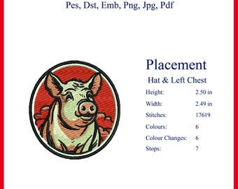 Stickdatei Schwein | Bauernhof Tier Stickmuster, Maschinenstickmuster