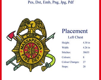Massapequa Feuerwehr Abzeichen Stickdatei | Feuerwehrmann Emblem (Digitaler Download)